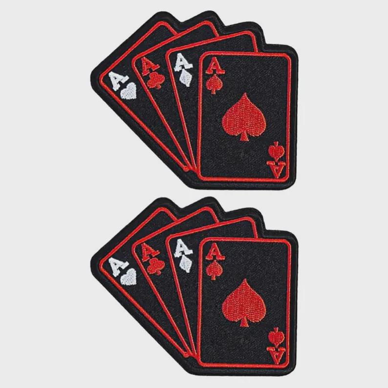 4 Aces Poker Playing Card Embroidered Patch - 2pc 3.5 x 3.25 Inch Iron On or Sew On