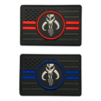 USA Flag Blue Red Line Mythosaur Skull Patch (2PC Bundle - 3D-PVC Rubber -MBF5,6)