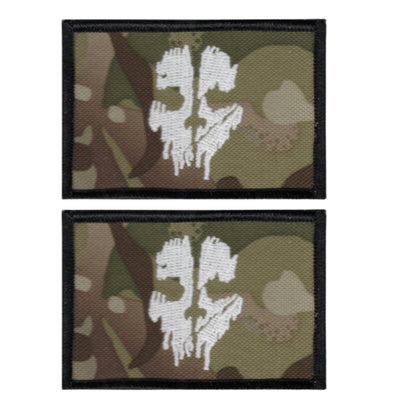Ghost Skull Embroidered Tactical Patch - Hook Fastener Backing 3x2 Inch