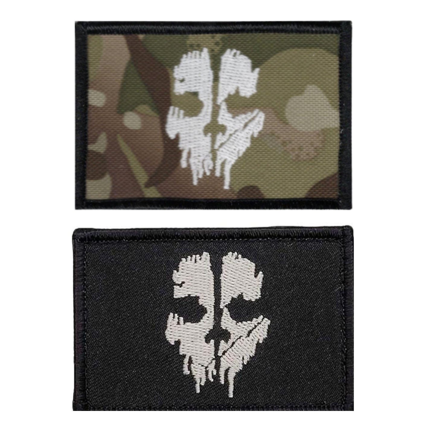 Ghost Skull Embroidered Tactical Patch - Hook Fastener Backing 3x2 Inch
